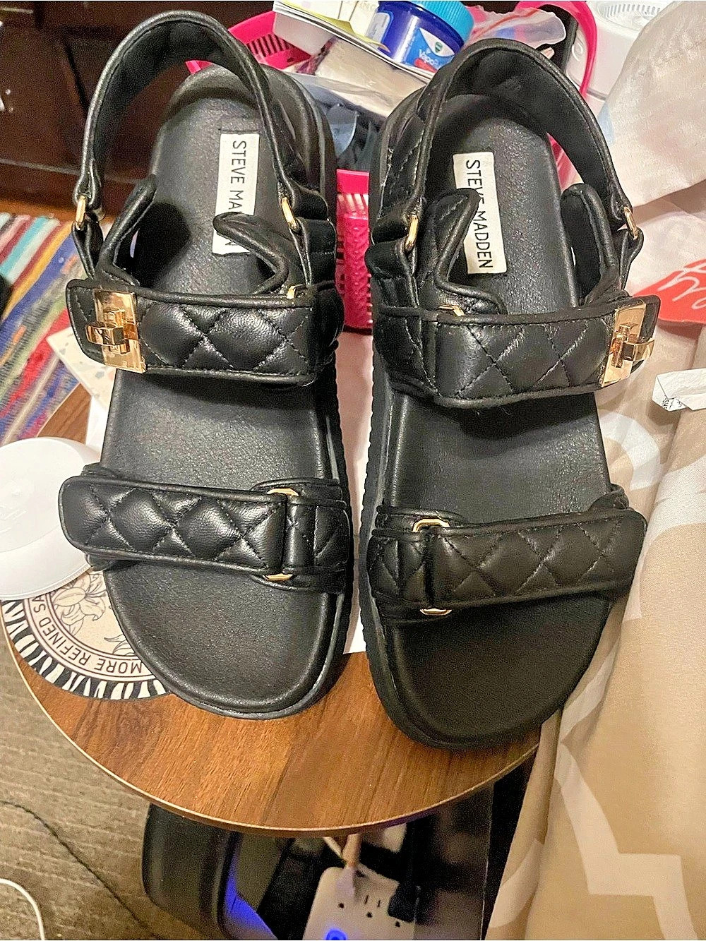 Steve Madden Monna Quilted Black Sandals